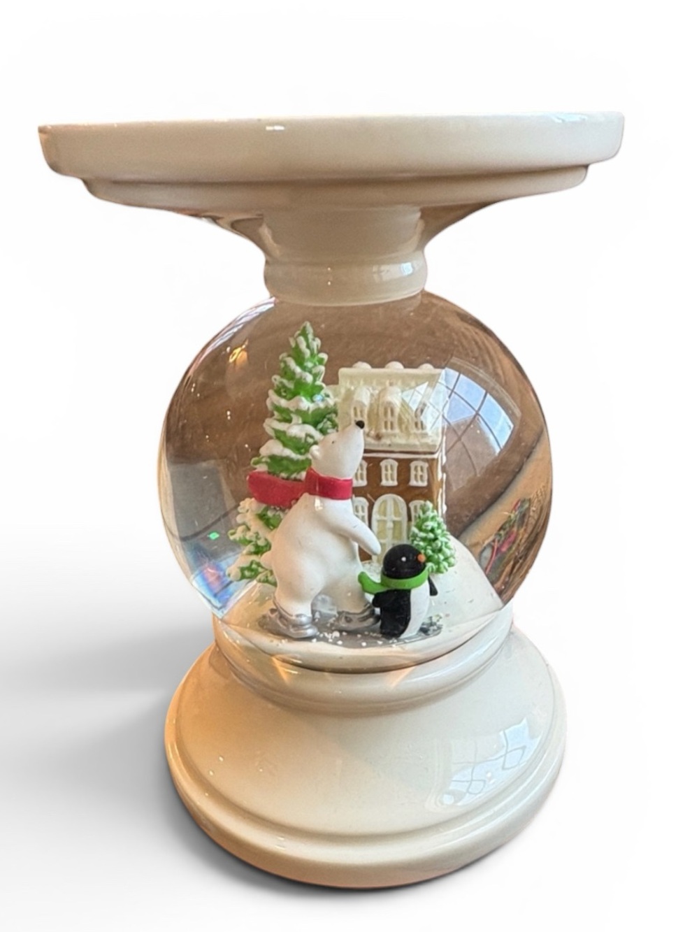 Bath and Body Works Snowglobe Pedestal Candle Holder Polar Bear Holiday 6-3/8”H
